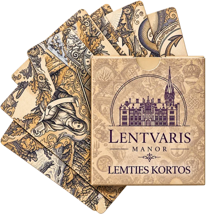 Karty losu Dworu Landwarów — pudełko i karty